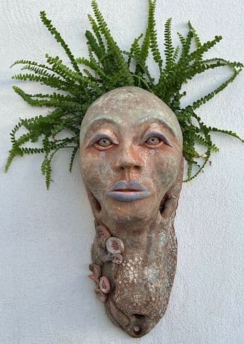 Pflanzenkopf aus Keramik, Töpfern und Natur Lanzarote
